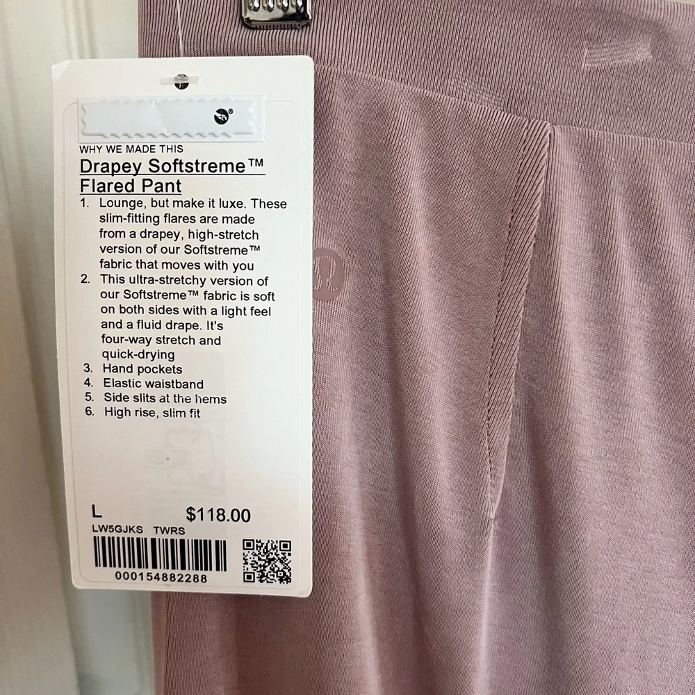 NWT lululemon Drapey Softstreme flared pant- twilight rose, size L - Picture 2 of 7